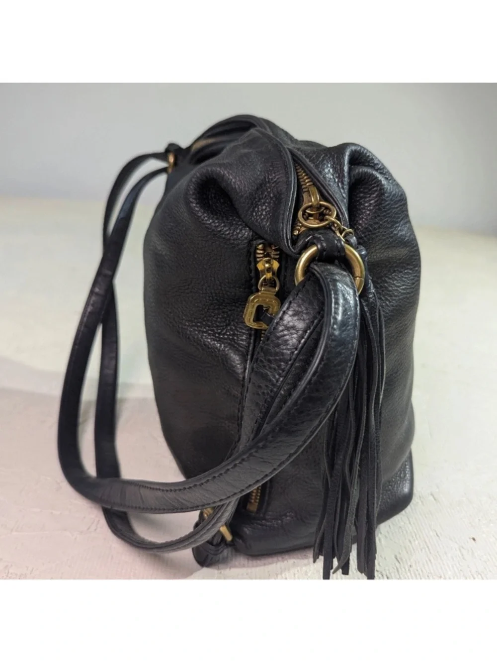 HOBO Hobo Convertible Backpack Crossbody Black Pebbled Leather Tassel - Picture 4 of 9